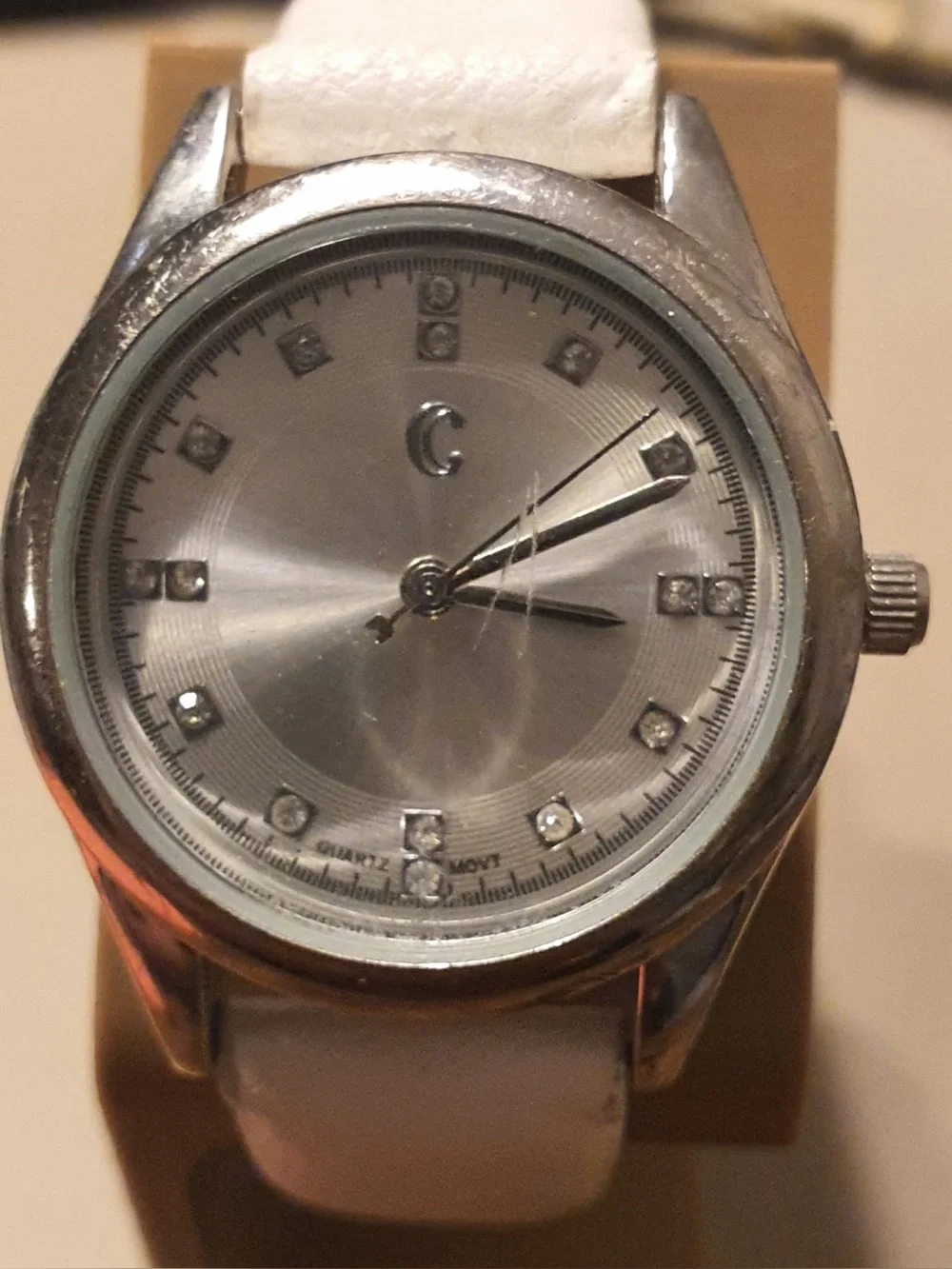🦋10/$20🦋 Charming Charlie Silver/White Rhinestone Leather Women's Watch